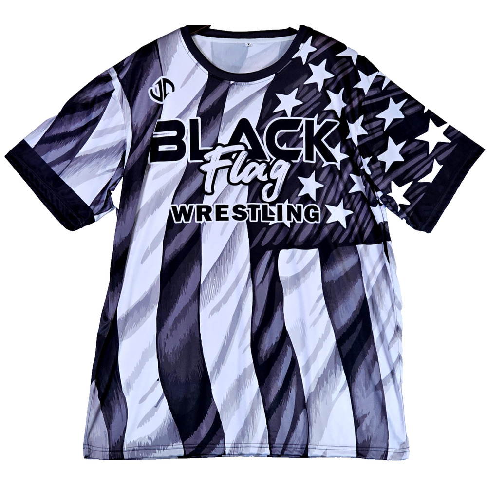 Black Flag Wrestling Men's Shirt Juggernaut Black White Flag Logo XL